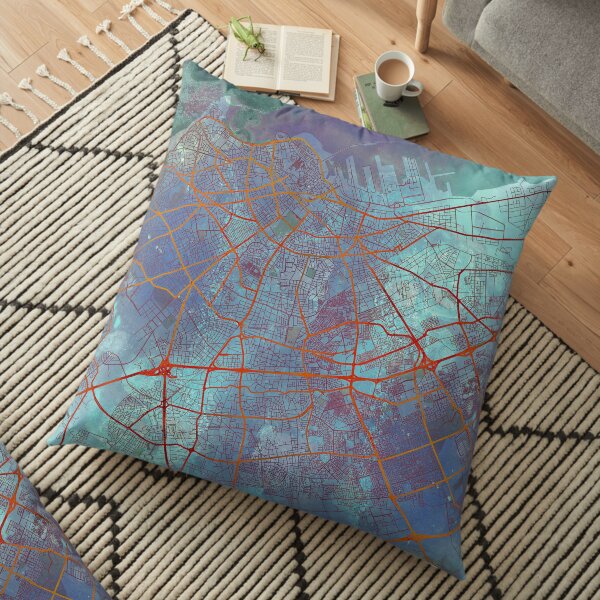Casablanca Morocco Street Map Art Watercolor Apocalyptic Floor Pillow