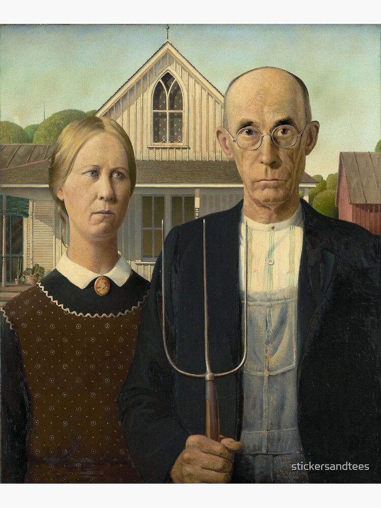 American Gothic - Grant Wood - Painting by stickersandtees