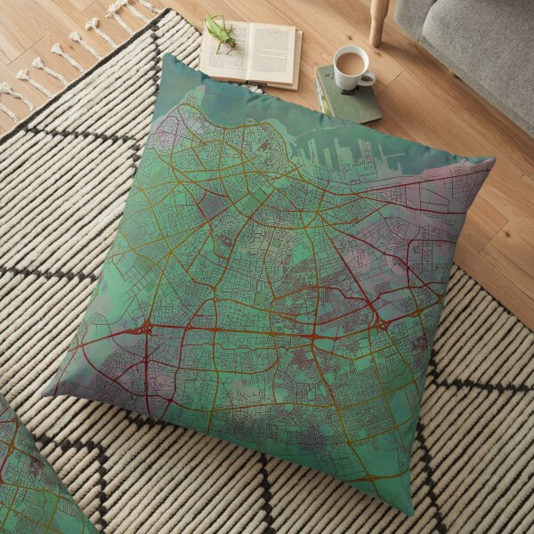 Casablanca Morocco Street Map Art Watercolor Green Planet Floor Pillow