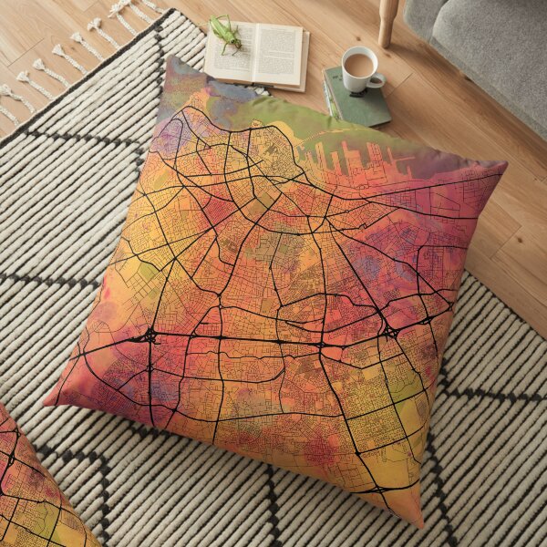 Casablanca Morocco Street Map Art Watercolor Lava Explosion Floor Pillow