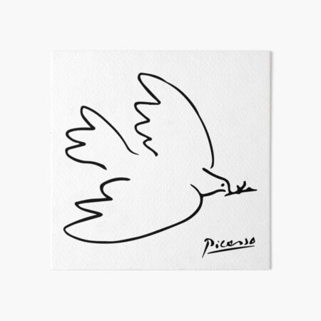 Pablo Picasso Dove Of Peace Line Drawing Sketch Artwork for Prints Tshirts Posters Bags Women Men Kids Art Board Print