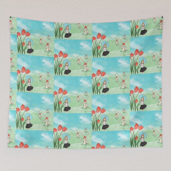 Item preview, Girl with Tulips and Mills - Netherlands Travel designed and sold by Sonka Sushilov.