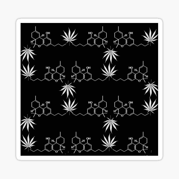 black background THC molecule and cannabis leaf design Sticker