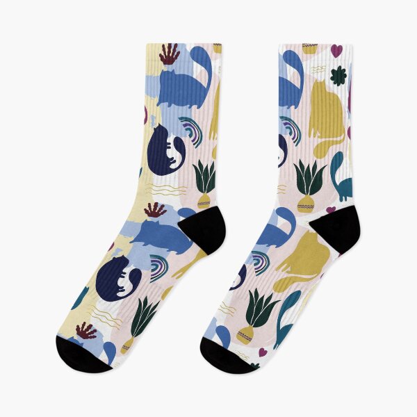 Item preview, Contemporary funny Cats print with floral elements and geometric shapes designed and sold by CrisBanana.