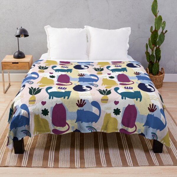 Item preview, Contemporary funny Cats print with floral elements and geometric shapes designed and sold by CrisBanana.