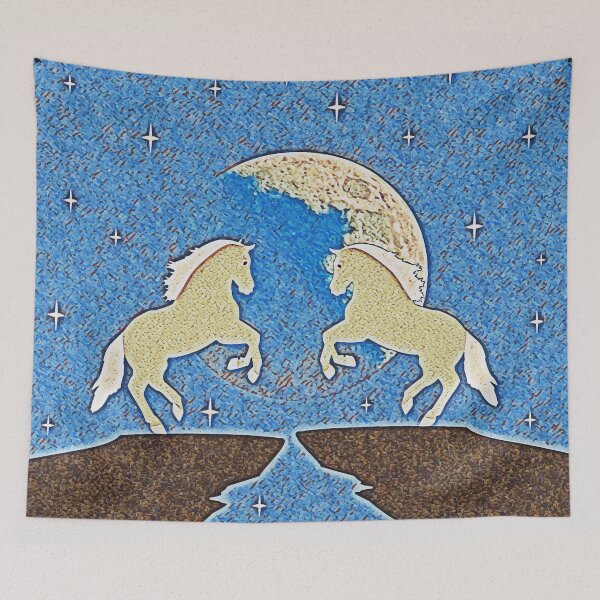 Item preview, A pair of horses against the background of the full moon designed and sold by helenkaiy.