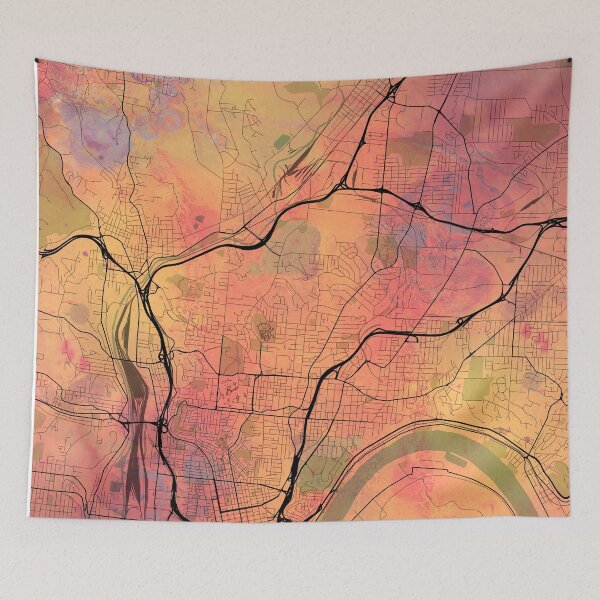 Item preview, Cincinnati Ohio Street Map Art Watercolor Lava Explosion designed and sold by IvonDesign.
