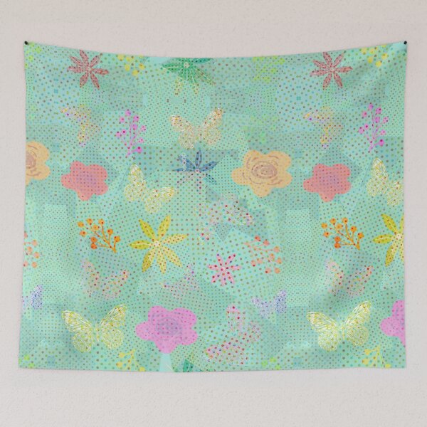 Item preview, Spring Flowers and Butterflies - Biscay Green designed and sold by wazoosi.