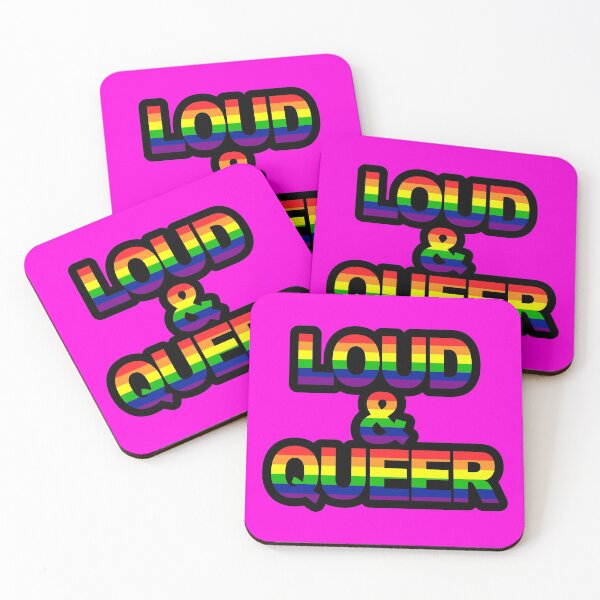 Item preview, 'Loud & Queer' LGBTQIA+ Pride Rainbow Flag Typography designed and sold by Happy Puppy Print On Demand.