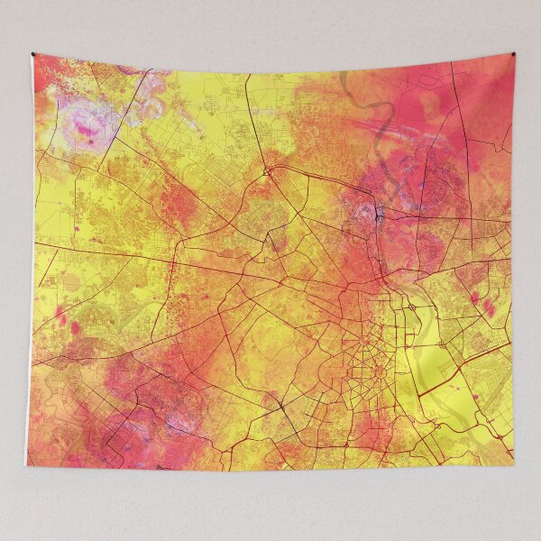 Item preview, Delhi India Street Map Art Watercolor Lava Explosion designed and sold by IvonDesign.
