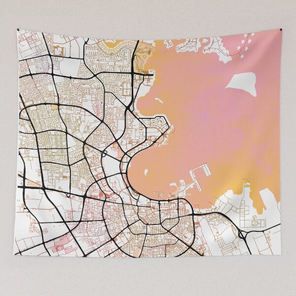 Item preview, Doha Qatar Street Map Art Watercolor Color designed and sold by IvonDesign.