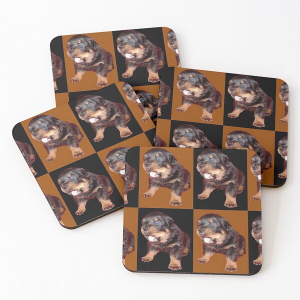 Item preview, Rottweiler Puppy Isolated On Black and Tan Tile Pattern designed and sold by taiche.