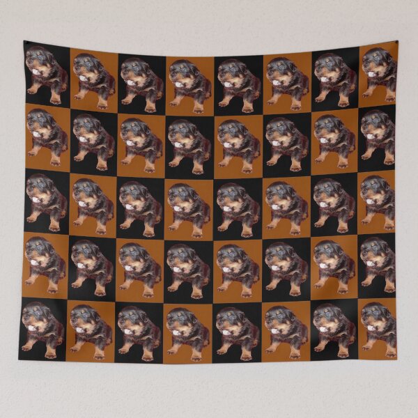 Item preview, Rottweiler Puppy Isolated On Black and Tan Tile Pattern designed and sold by taiche.