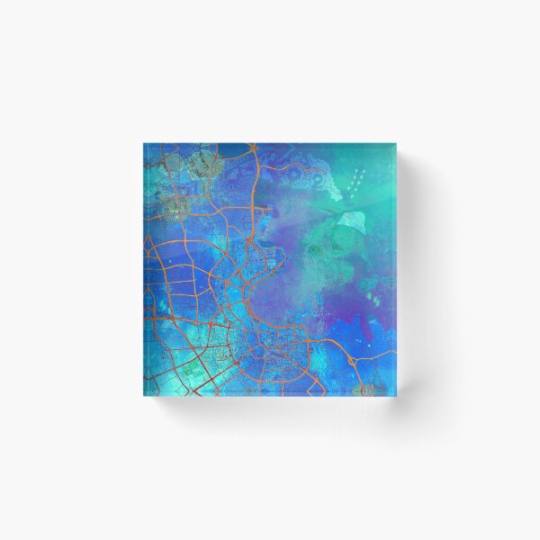 Item preview, Doha Qatar Street Map Art Watercolor Blue Lagoon designed and sold by IvonDesign.