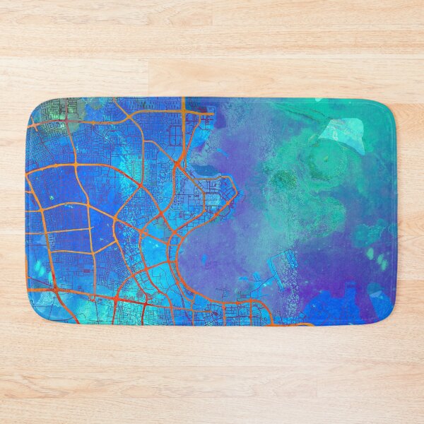 Item preview, Doha Qatar Street Map Art Watercolor Blue Lagoon designed and sold by IvonDesign.
