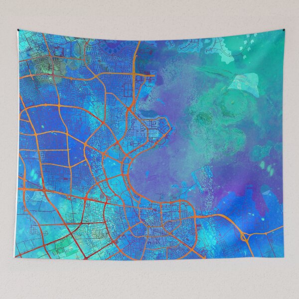 Item preview, Doha Qatar Street Map Art Watercolor Blue Lagoon designed and sold by IvonDesign.
