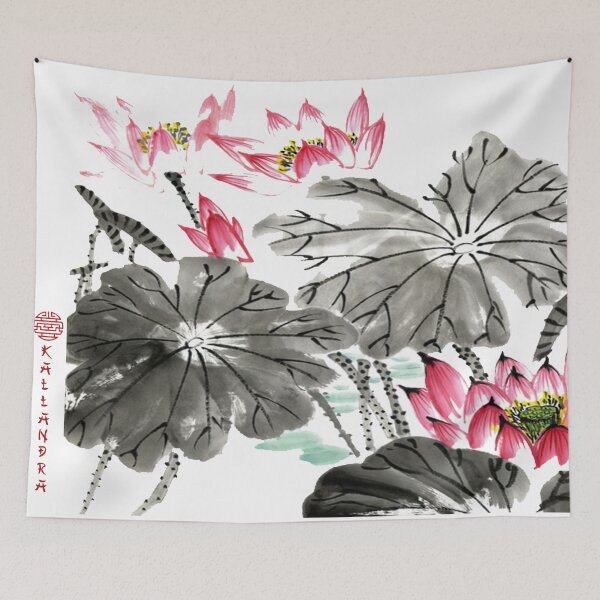 Item preview, Chinese Art Print - Lotus Stems Water Lily Drawing designed and sold by Kallandra.