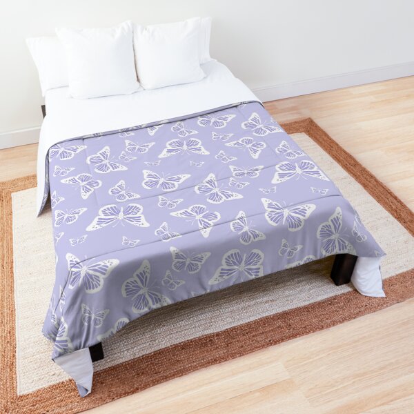 Pretty Violet Purple and White Butterflies Pattern Comforter