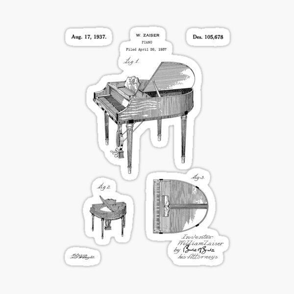 Item preview, Piano patent 1937 - black designed and sold by InkedArtPrints.