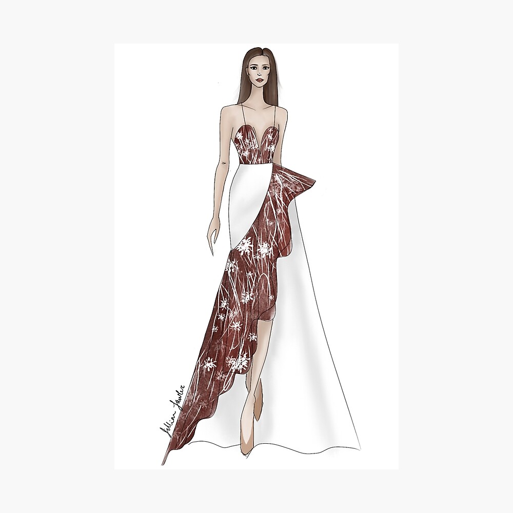 Black Fit-and-Flare Evening Gown with beaded details. Original Fashion  Illustration | Ginette de Paris, Ginette Jaccard