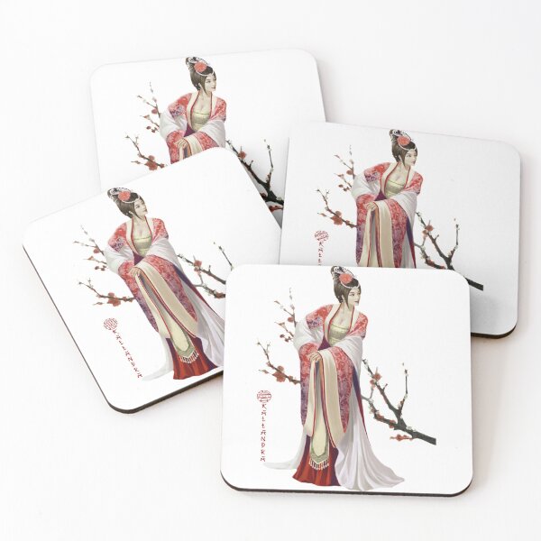 Artikelvorschau, China Kunstdruck - Porträt junge chinesische Dame mit Blütenzweig rot entworfen und verkauft von Kallandra.