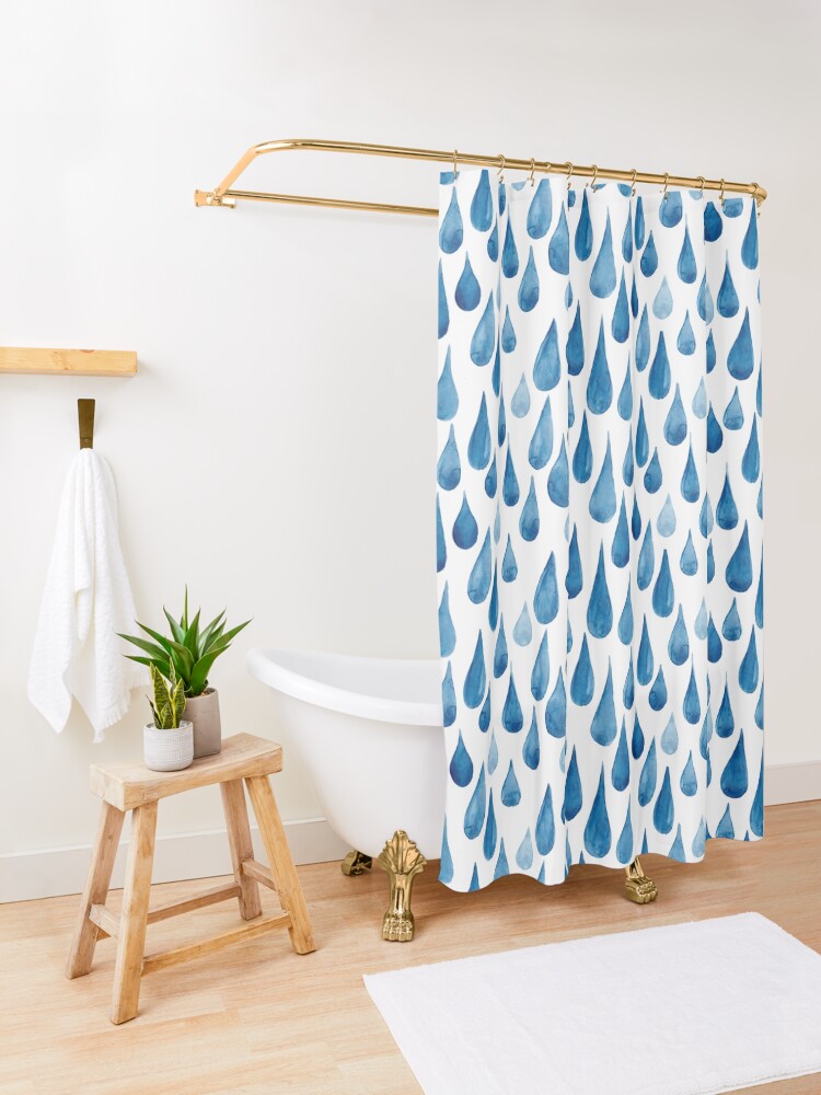 Alternate view of Watercolor rain drops Shower Curtain