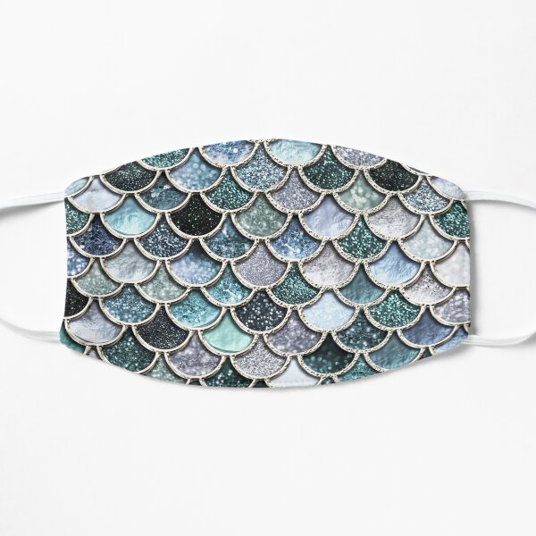 Teal, Silver and Green Sparkle Faux Glitter Mermaid Scales Flat Mask