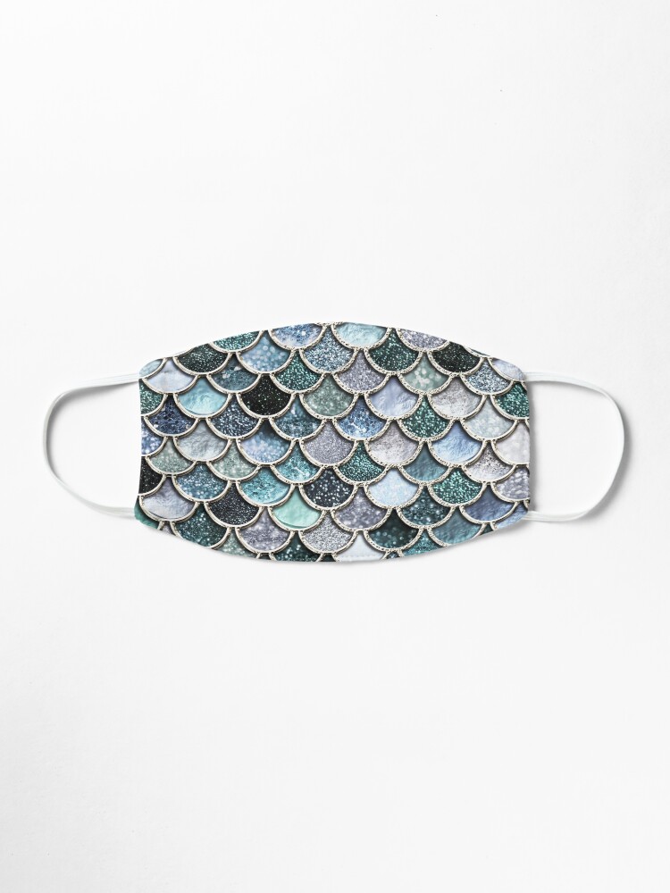 Alternate view of Teal, Silver and Green Sparkle Faux Glitter Mermaid Scales Mask