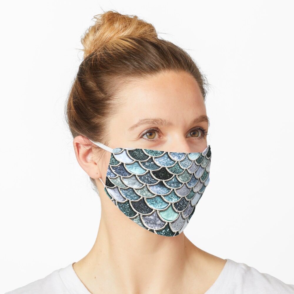 Teal, Silver and Green Sparkle Faux Glitter Mermaid Scales Mask