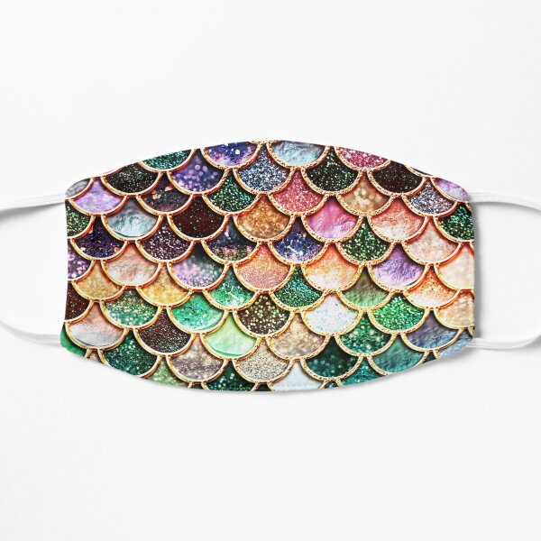 Copper Green Gold and Pink Sparkle Faux Glitter Mermaid Scales Flat Mask