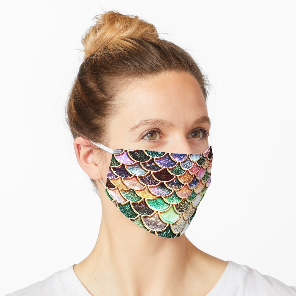 Copper Green Gold and Pink Sparkle Faux Glitter Mermaid Scales Mask