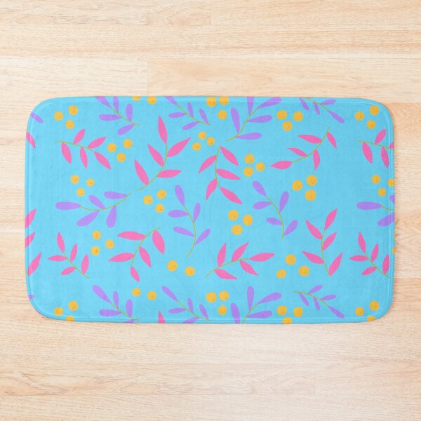 Item preview, Abstract Spring / Summer Florals with Lemons / Oranges Pink & Purple with - Blue background   designed and sold by Breece.