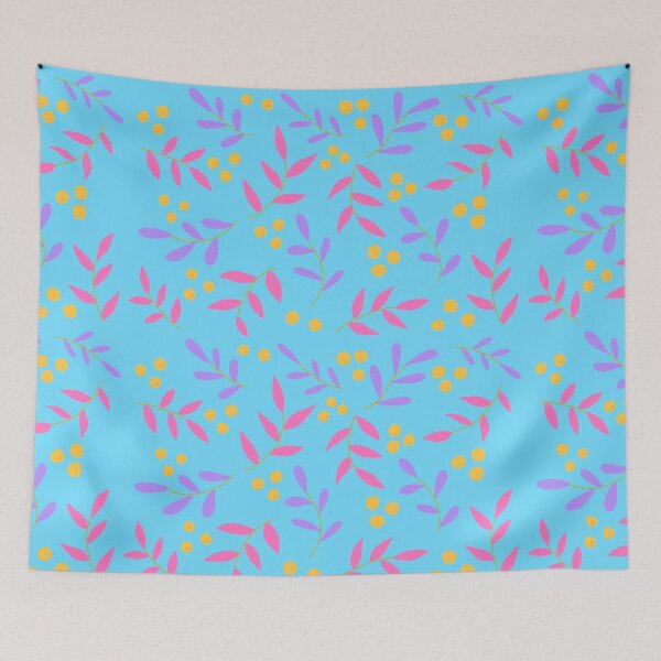 Item preview, Abstract Spring / Summer Florals with Lemons / Oranges Pink & Purple with - Blue background   designed and sold by Breece.
