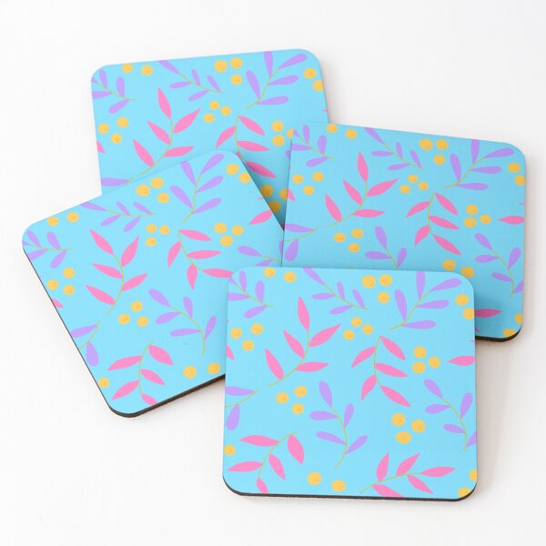 Item preview, Abstract Spring / Summer Florals with Lemons / Oranges Pink & Purple with - Blue background   designed and sold by Breece.