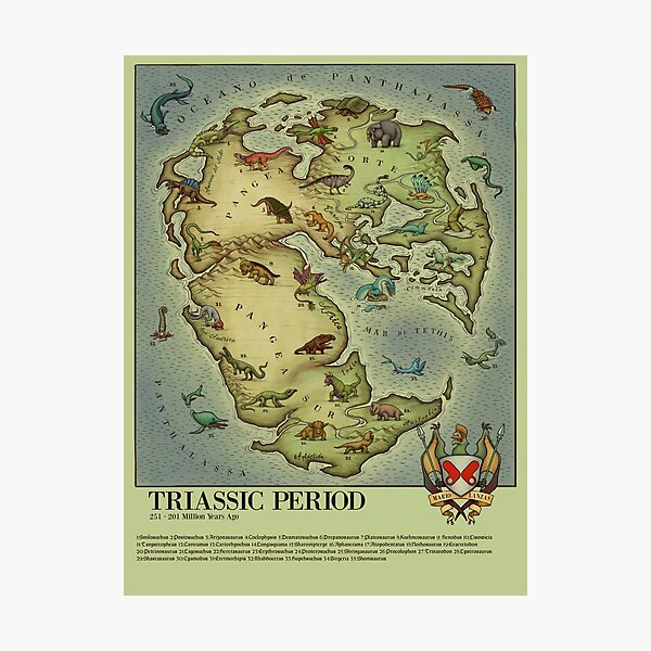 TRIASSIC period map (vintage syle) Medieval Bestiary. Pangea Map Photographic Print