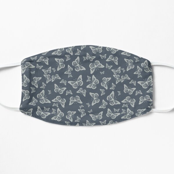 Light Grey Butterflies on Grey Blue Pattern Mask