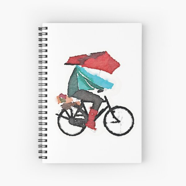 Watercolour Red Storm Umbrella Bike Spiral Notebook