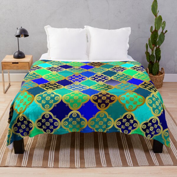 Item preview, oriental pattern blue turquoise gold watercolor designed and sold by ChrissiCreation.