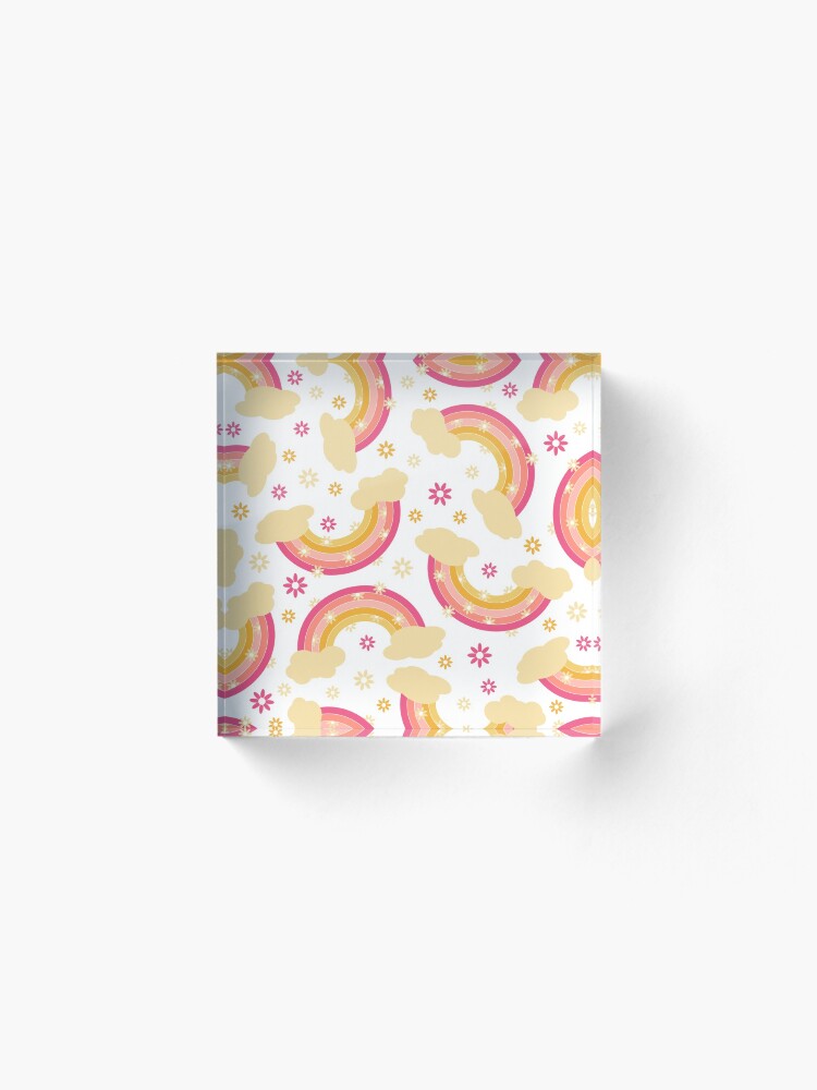 Alternate view of Pink rainbow with flowers Acrylic Block