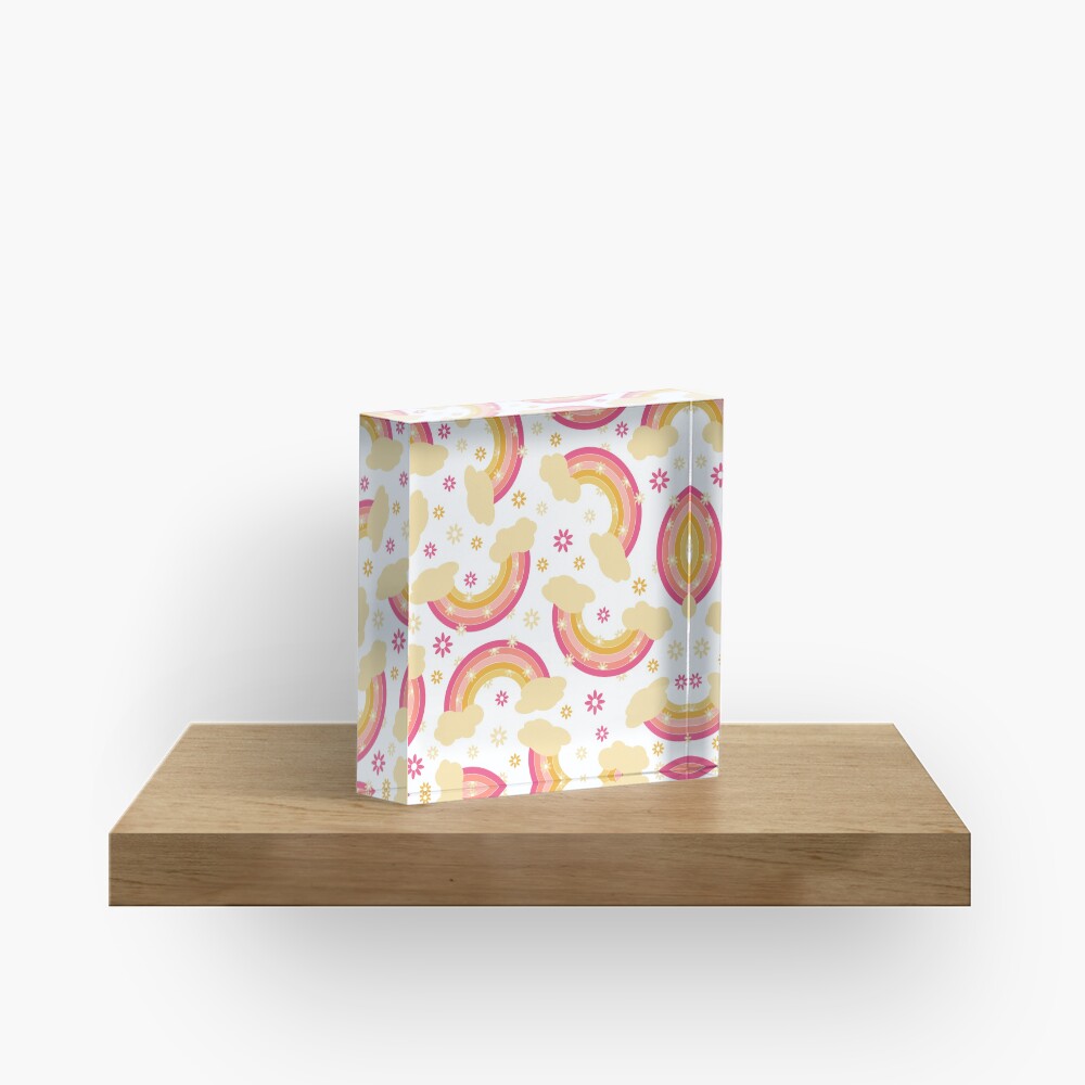 Pink rainbow with flowers Acrylic Block
