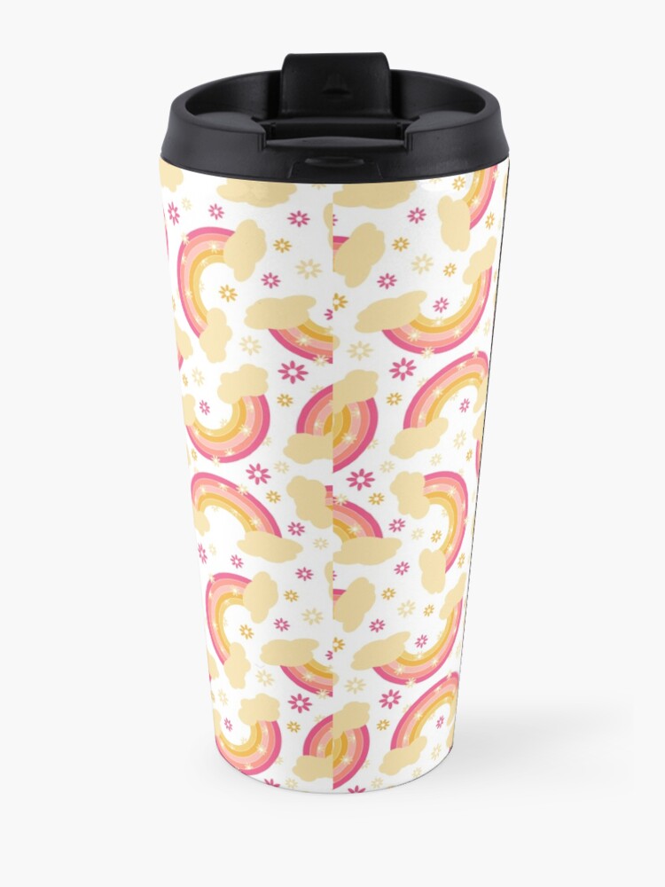 Alternate view of Pink rainbow with flowers Travel Mug