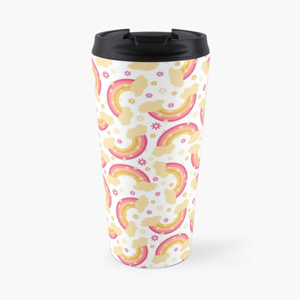 Pink rainbow with flowers Travel Mug