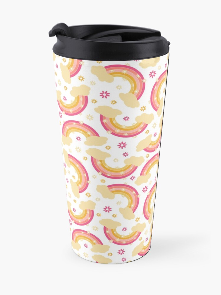 Alternate view of Pink rainbow with flowers Travel Mug