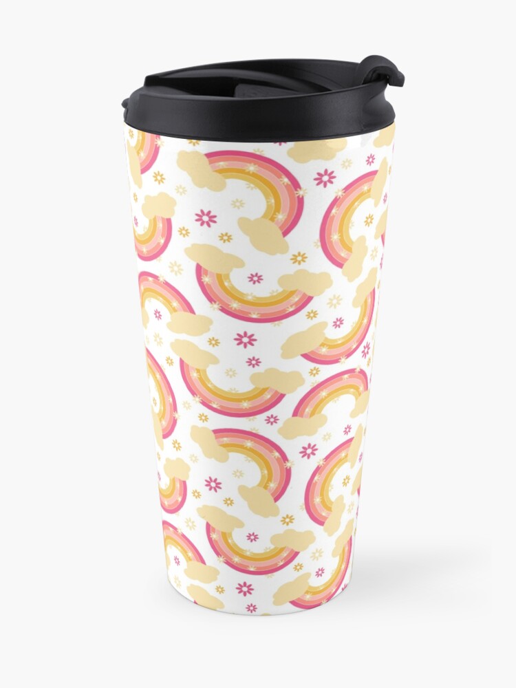 Alternate view of Pink rainbow with flowers Travel Mug