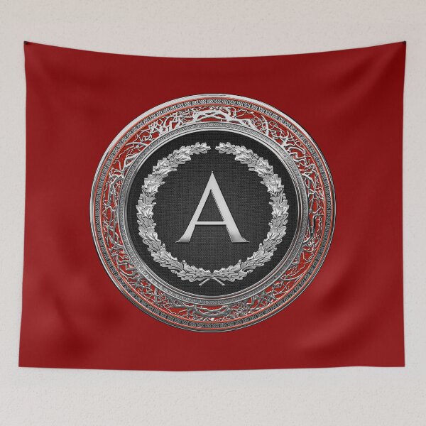 Item preview, A - Silver on Black Vintage Monogram in Oak Wreath over Red Velvet designed and sold by Serge Averbukh Art Studio.