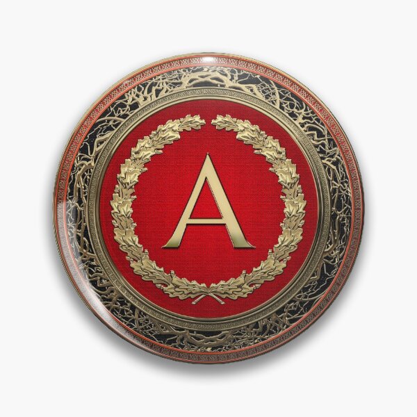Item preview, A - Gold on Red Vintage Monogram in Oak Wreath over White Leather designed and sold by Serge Averbukh Art Studio.