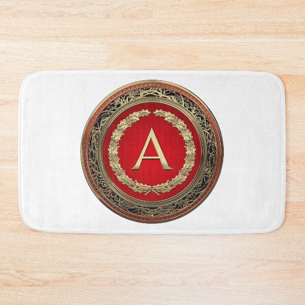 Item preview, A - Gold on Red Vintage Monogram in Oak Wreath over White Leather designed and sold by Serge Averbukh Art Studio.