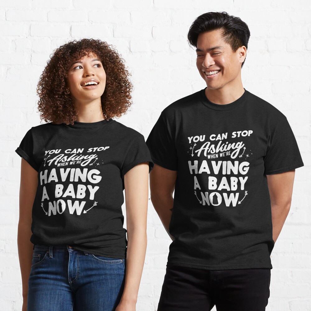 Elliefont Styles You Can Stop Guessing Now Funny Pregnancy Announcement Shirt Graphic Tee LG / White