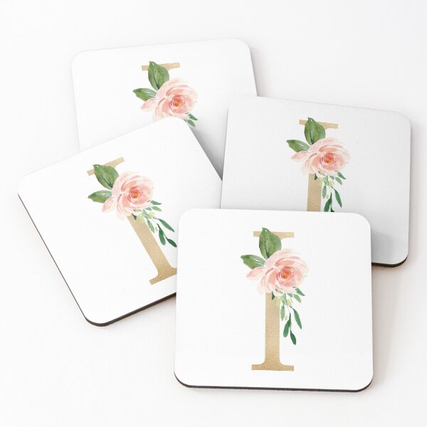 Item preview, Copy of Monogram letter I - Faux gold foil and pink and white flowers and green leaves designed and sold by Citronelladesig.