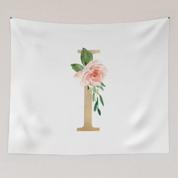 Item preview, Copy of Monogram letter I - Faux gold foil and pink and white flowers and green leaves designed and sold by Citronelladesig.